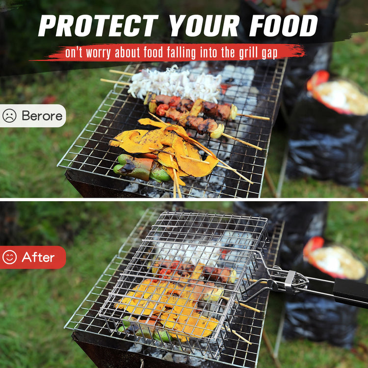 a collage of food on a grill