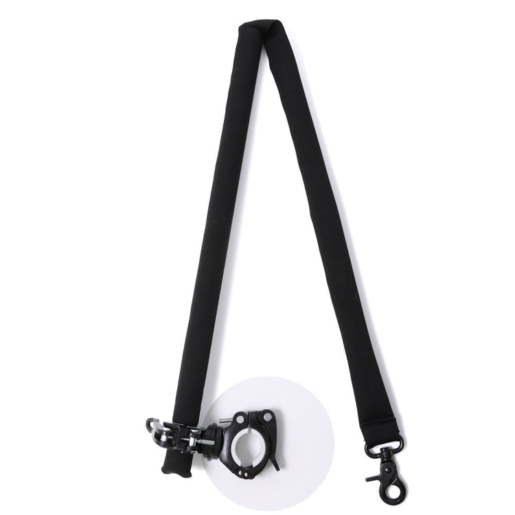 a black strap with a metal clasp
