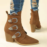 Women's Retro Mid-Calf Boots with Buckle Detail