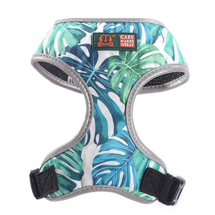 a dog harness with a palm leaf design