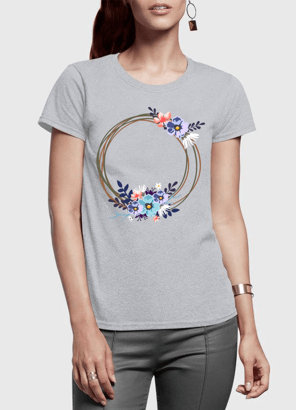 Ring Floral Half Sleeves Women T-shirt