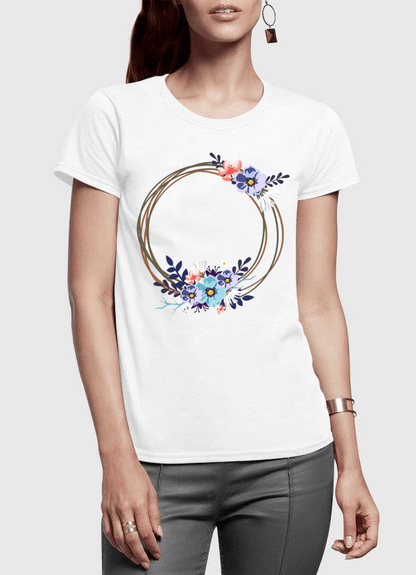 Ring Floral Half Sleeves Women T-shirt