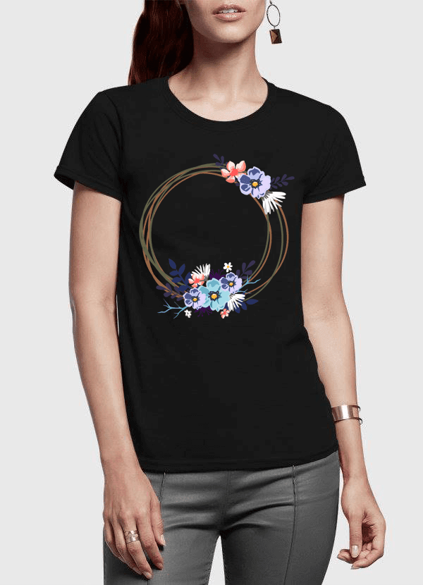Ring Floral Half Sleeves Women T-shirt