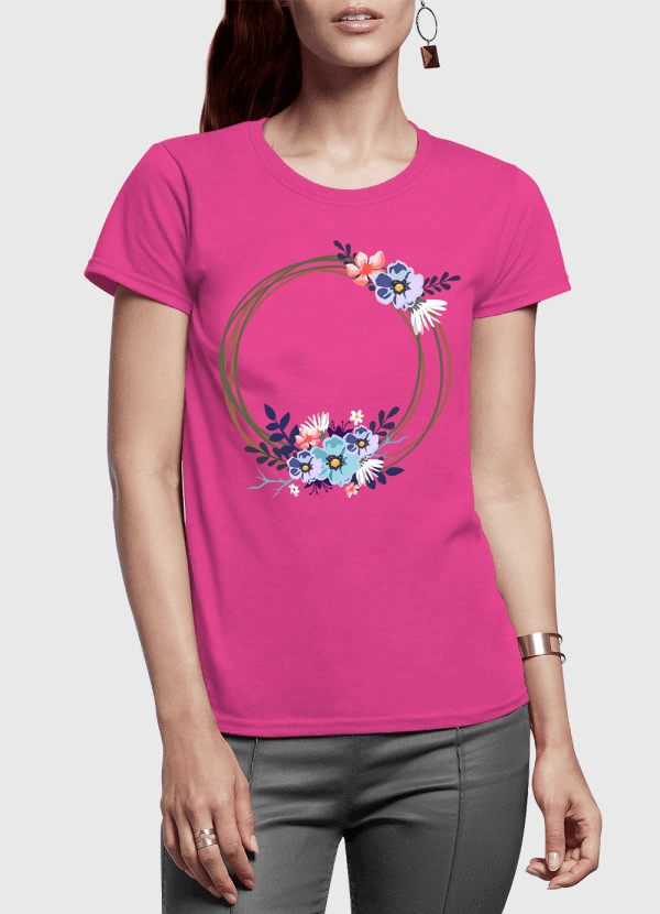 Ring Floral Half Sleeves Women T-shirt