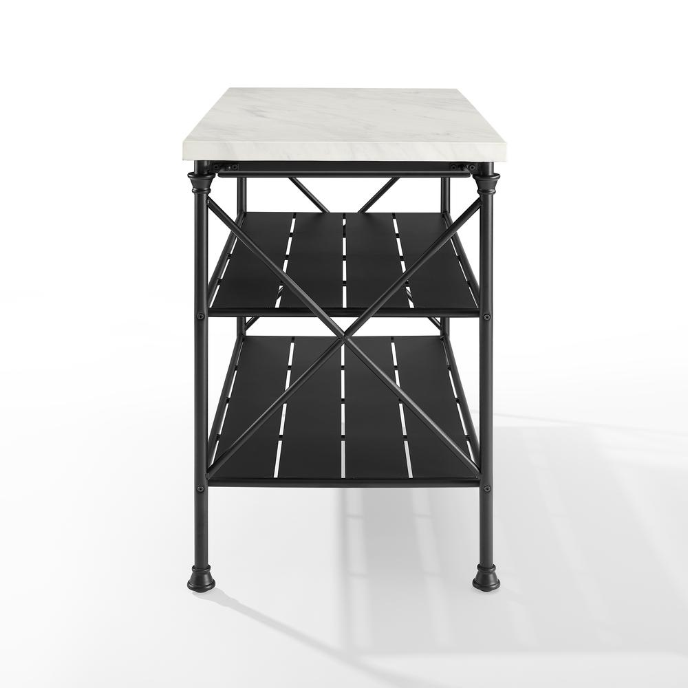 a white and black metal shelf