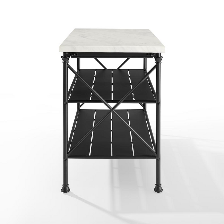 a white and black metal shelf