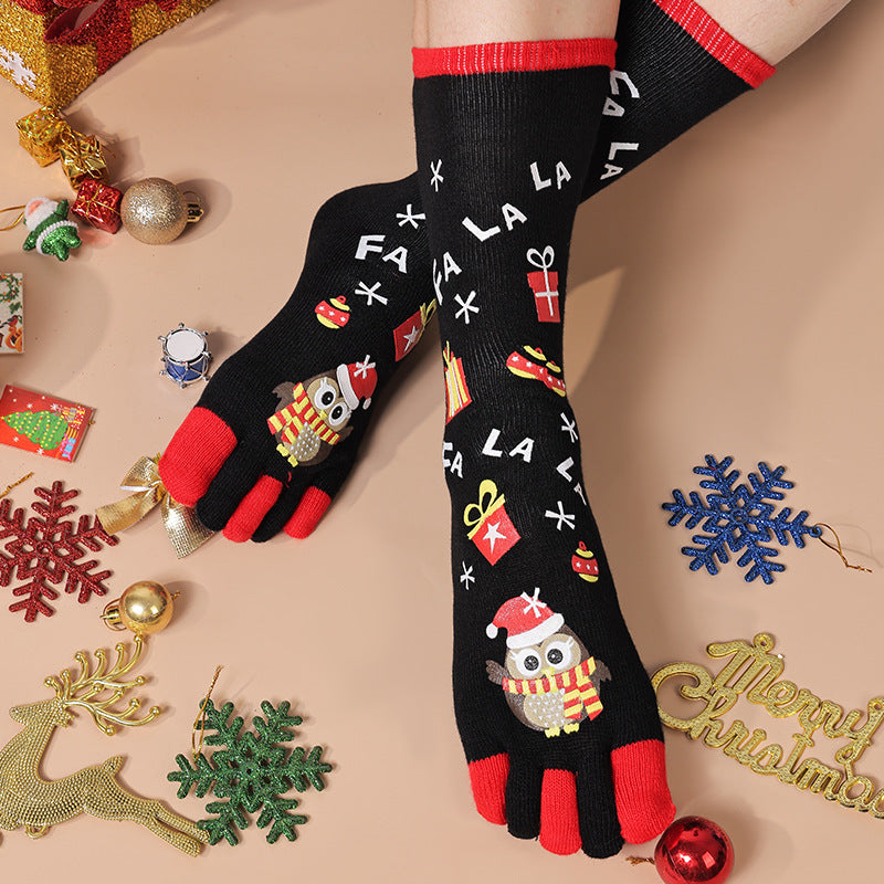 a person wearing socks with christmas decorations