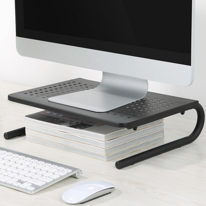 Lorell Monitor/Laptop Stand - 20 lb Load Capacity - 5.5" Height x 14.5" Depth - Desktop - Steel - Black - For Monitor, Notebook - Ventilated, Rubber Pad, Non-skid