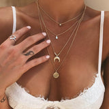 Layered Moon Disc Pendant Necklace