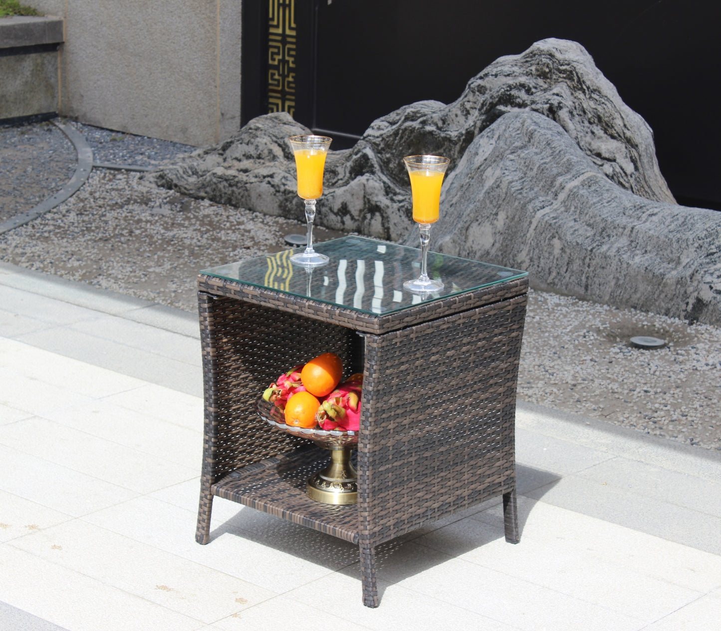 Outdoor Patio Furniture 1 Coffee Table With Clear Tempered Glass