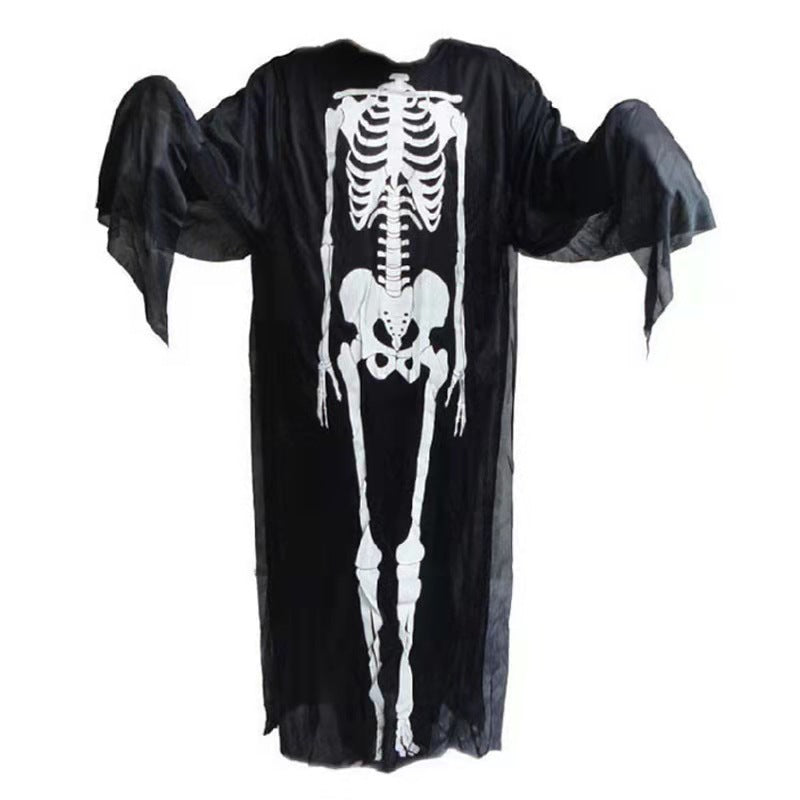 a skeleton garment with a black robe