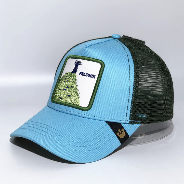 a blue and black hat
