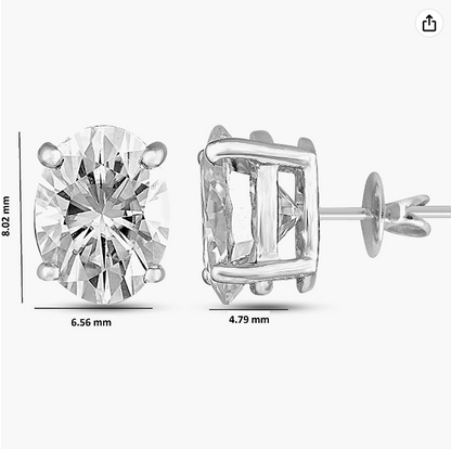Moissanite Earrings Forever Brilliant Oval 86mm 2.63 Ct 925 Sterling Silver