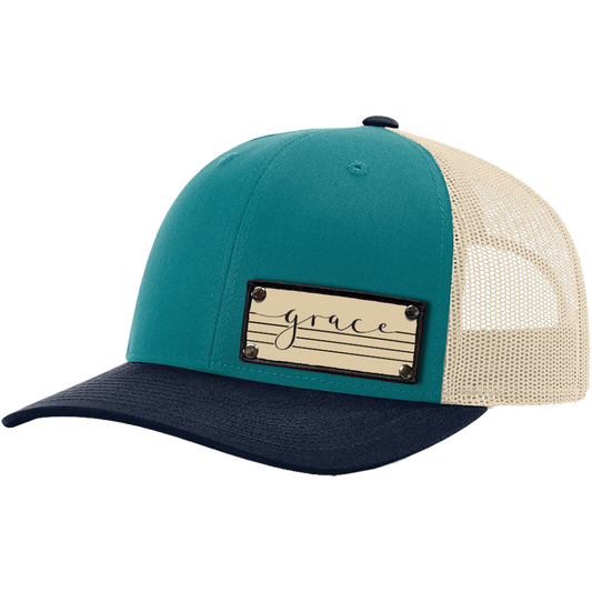 Grace on Cream Teal, Birch & Navy Trucker Hat