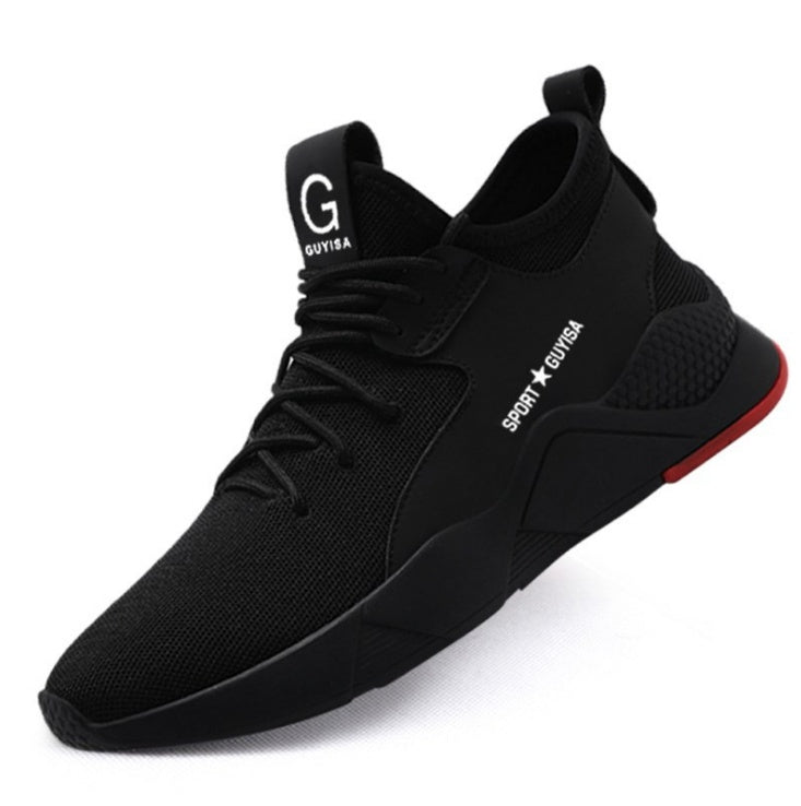 a black shoe with white text