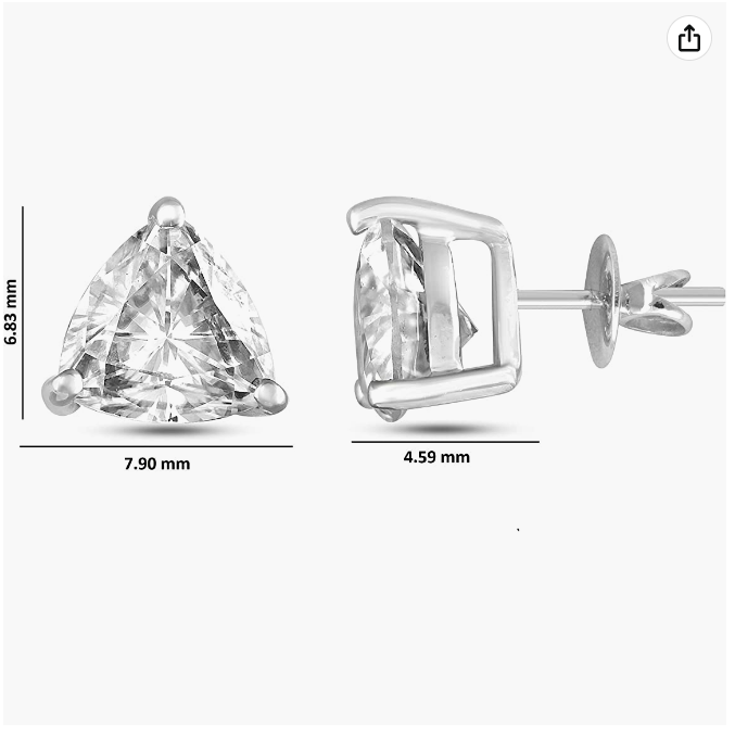 Elegant Trillion-Cut Moissanite Earrings in 4.5mm, 0.54 Carats set in 14kt White Gold for Women