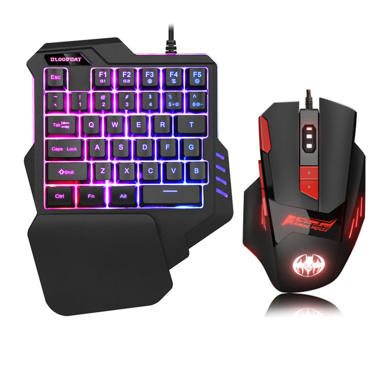 a keyboard and mouse with lights