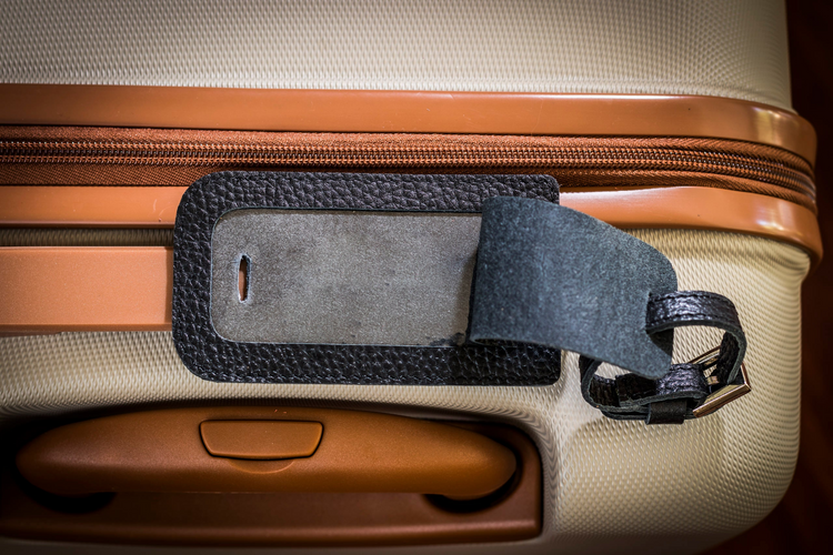 a luggage tag on a suitcase