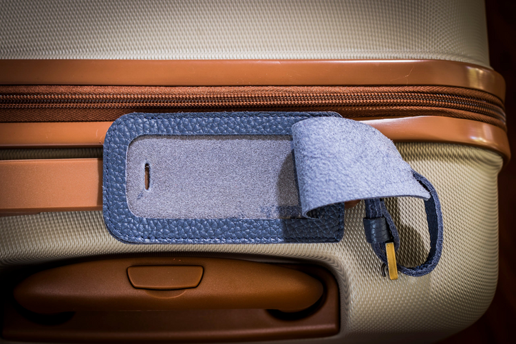 a luggage tag on a suitcase