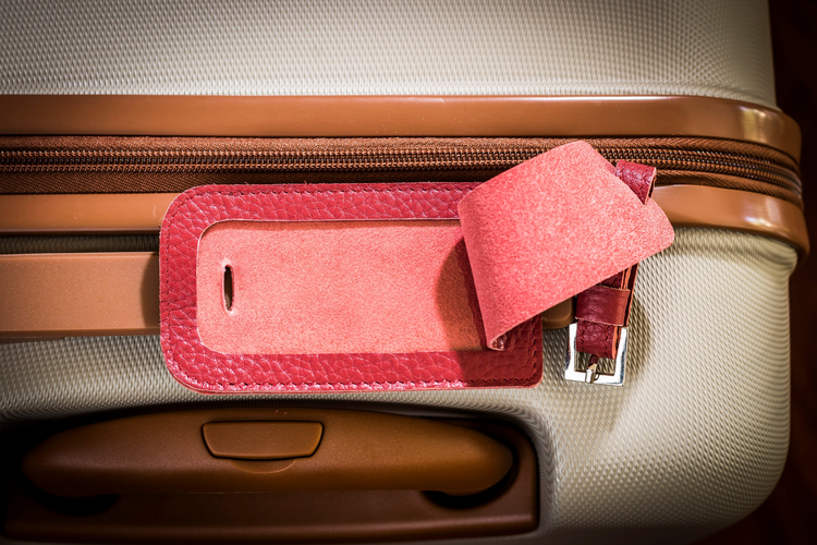 a luggage tag on a suitcase