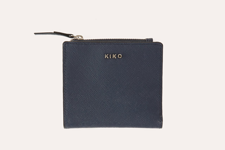 a blue wallet with a zipper