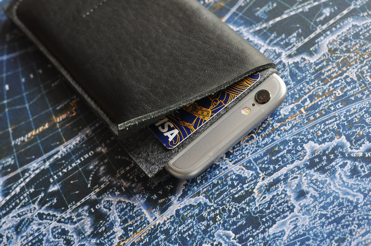 a cell phone in a wallet