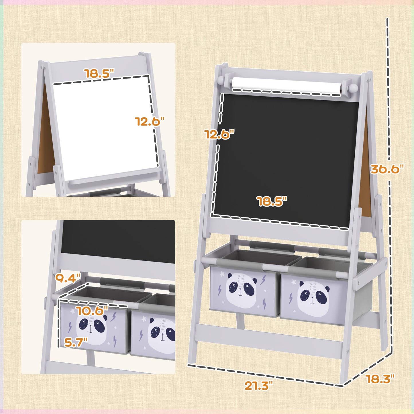 Art Easel for Kids with Paper Roll, Blackboard, Whiteboard, Storage