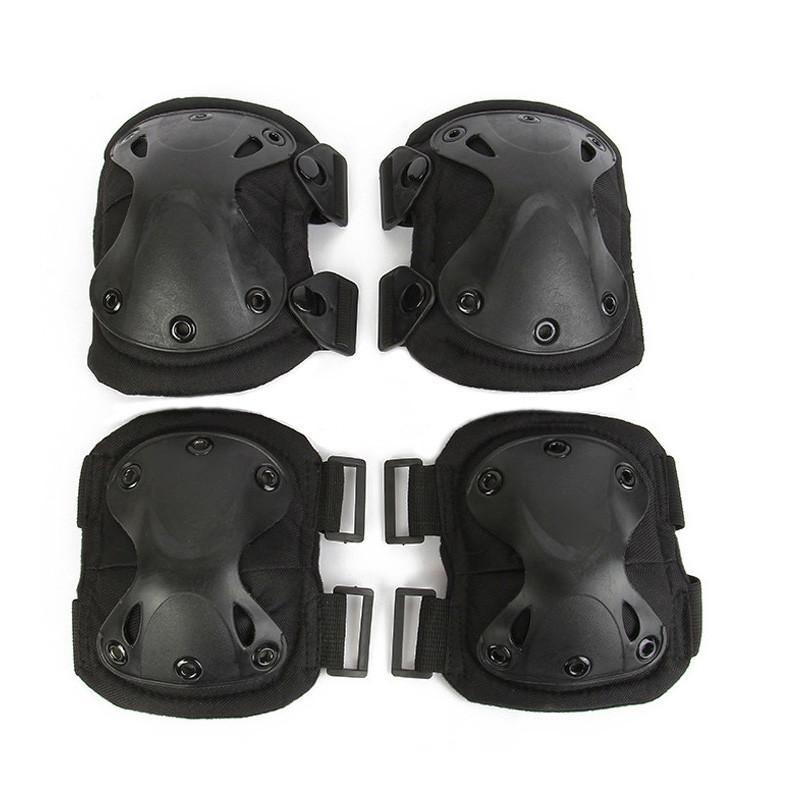 a group of black knee pads