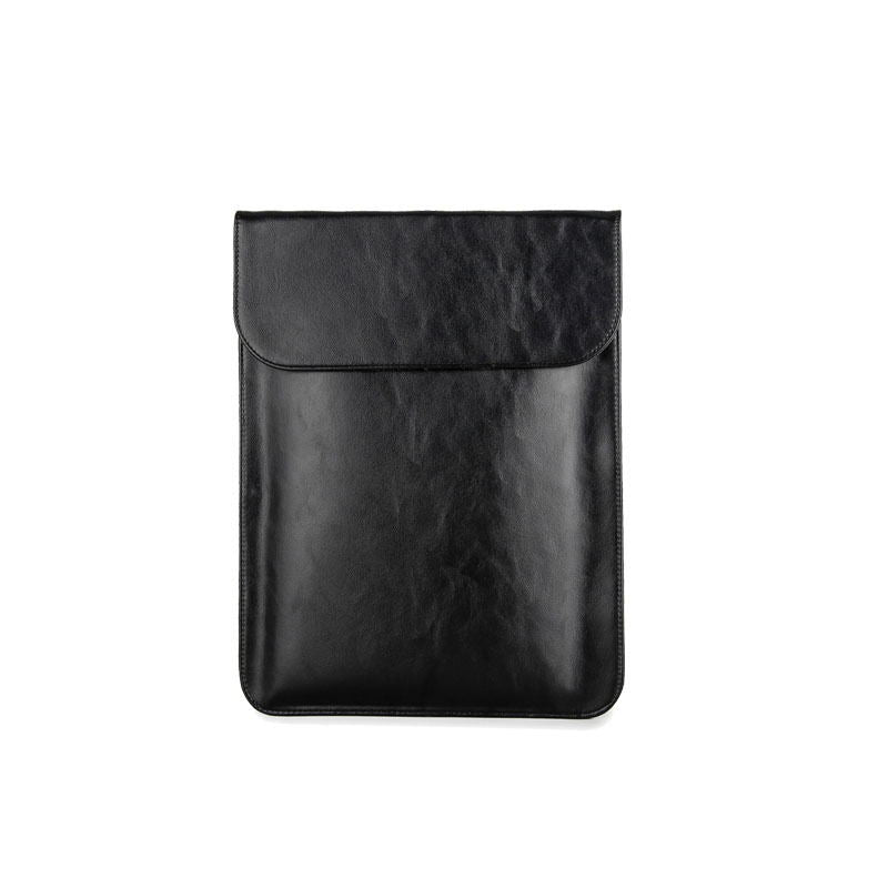a black leather case with a pocket