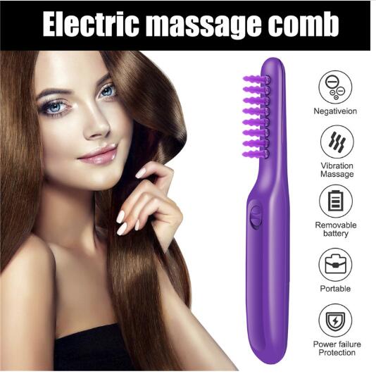 a woman with long hair and a purple brush