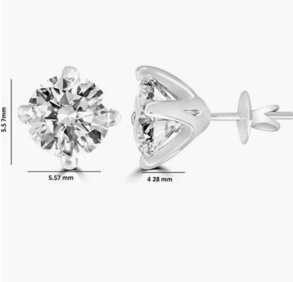 Brilliant Round-Cut 5mm 0.80 Carat Moissanite 925 Sterling Silver Earrings for Women