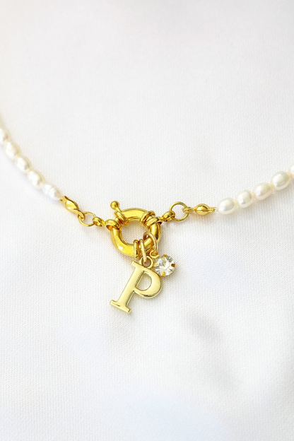 18K Custom Initial | Freshwater Pearls Front Opening Choker