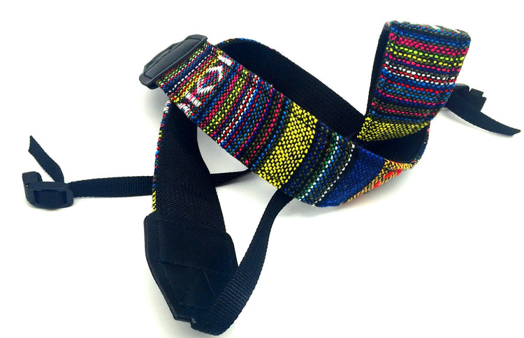 a colorful strap with a black strap