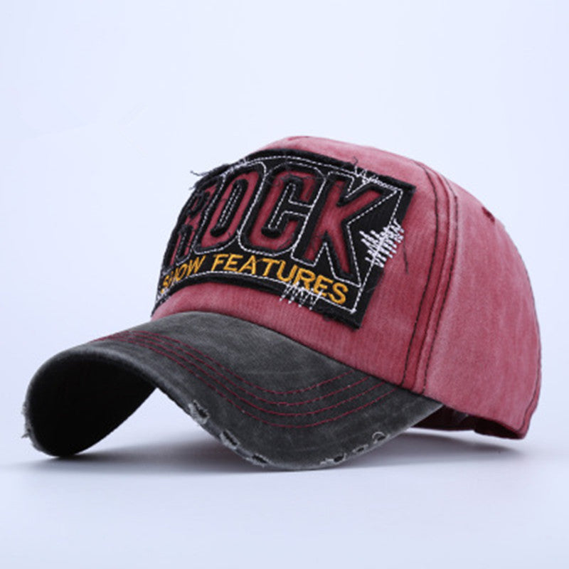 a red and black hat