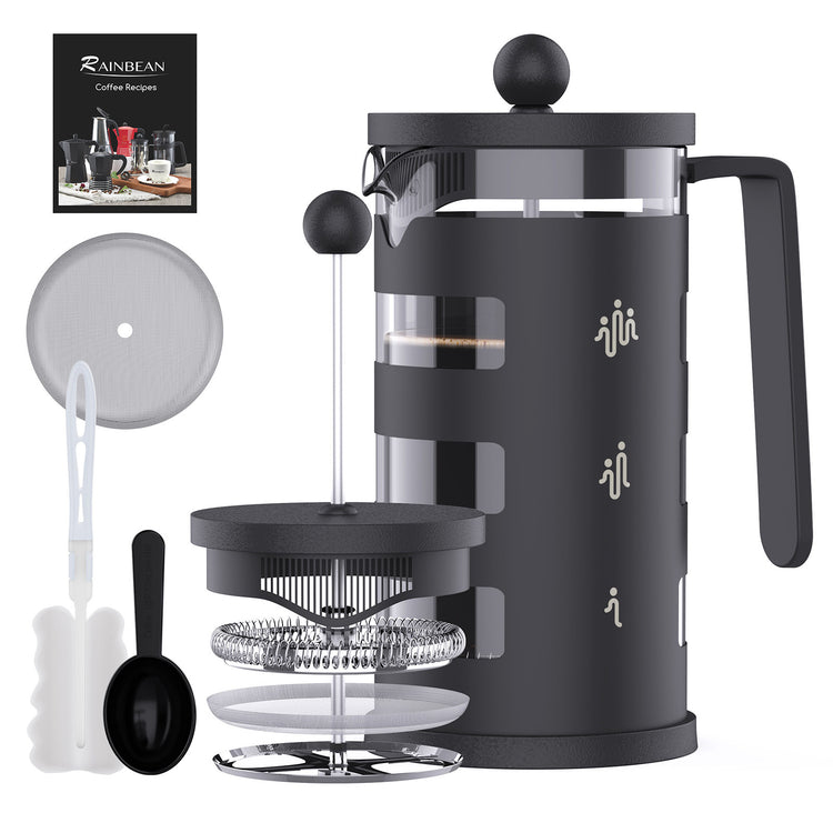 a french press with a lid and a spoon
