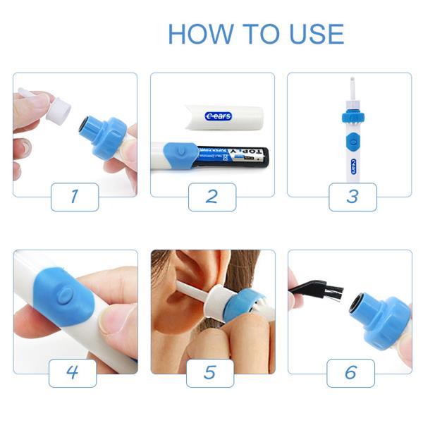 a collage of instructions on how to use a ear cleaning device
