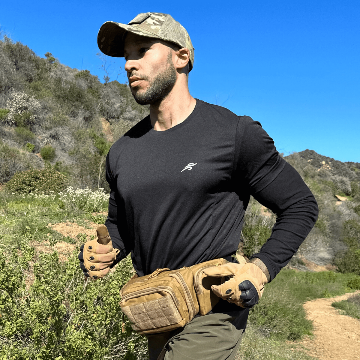 a man running in a field