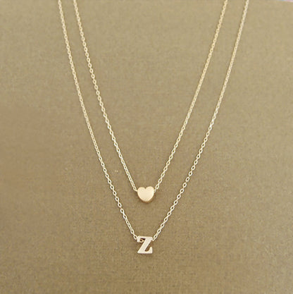 Minimalist Double Layer Peach Heart Letter Necklace
