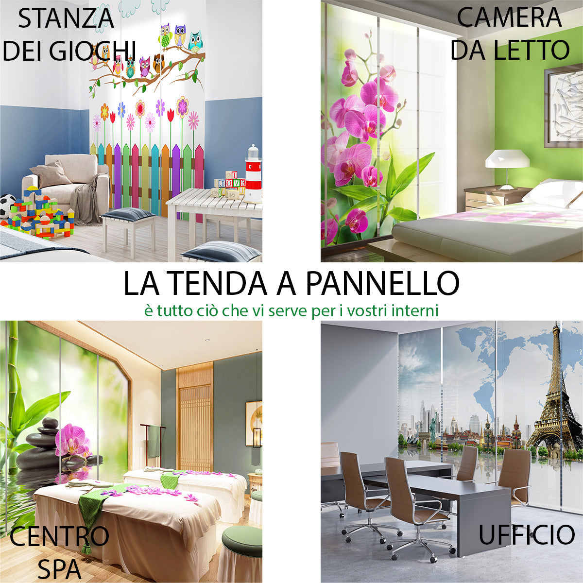 Set di 4 Tende a Pannello Elegante Fiore con Elementi Dorati