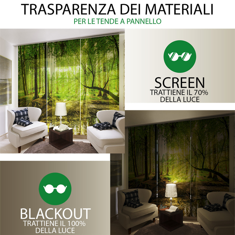 a collage of a room with a picture of a forest
