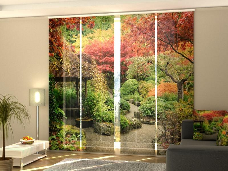 a room with a view of a garden