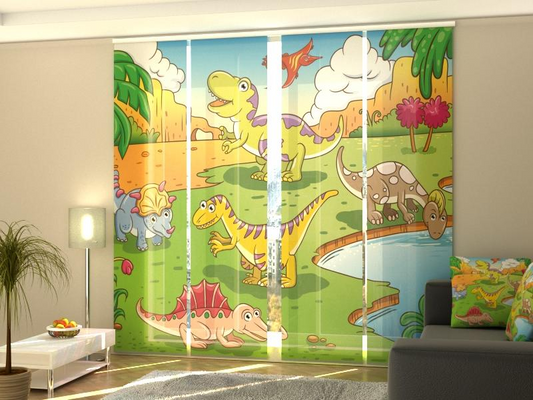 Set di 4 Tende a Pannello Piccoli Dinosauri - Aggiungi un tocco di divertimento alla tua finestra