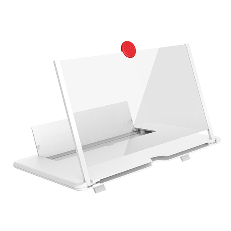 a white plastic table with a red button