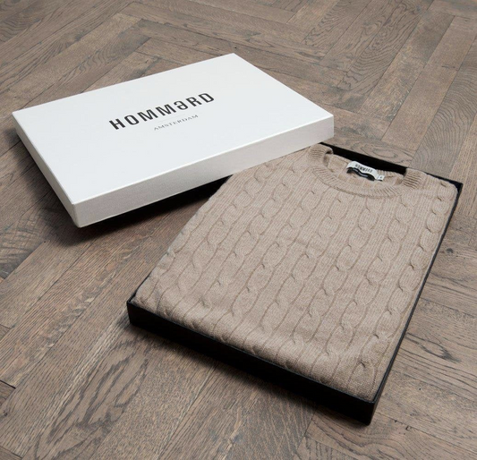 Camel Cashmere Crew Neck Cable Sweater