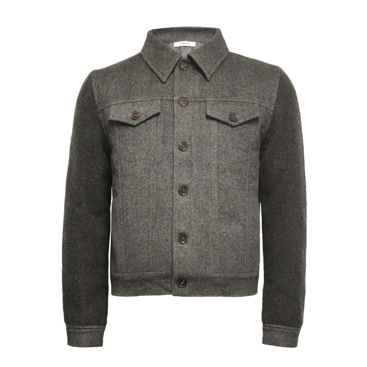 a grey jacket with buttons