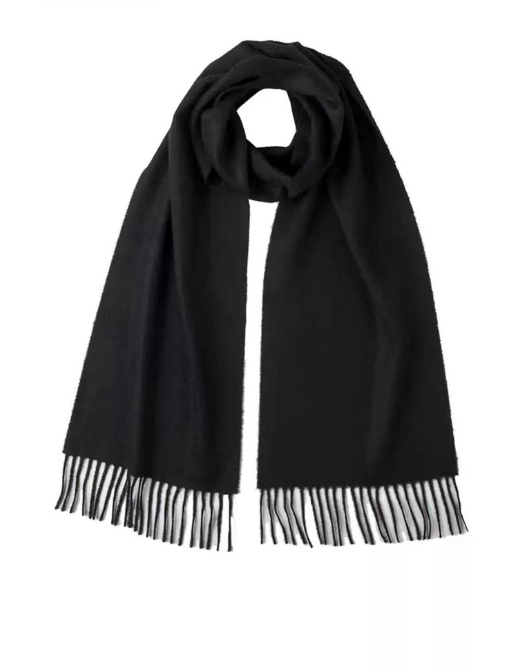 a black scarf with fringes