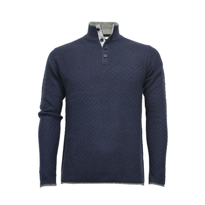 Camel Cashmere Sweater Button Neck Andromeda in Carbon Stitch