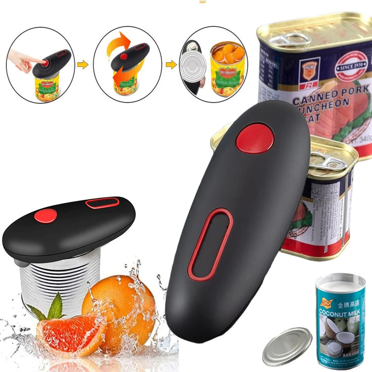 a can opener with a red button