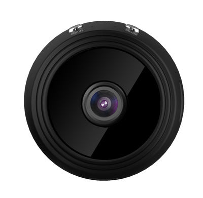 a black camera lens with a white background