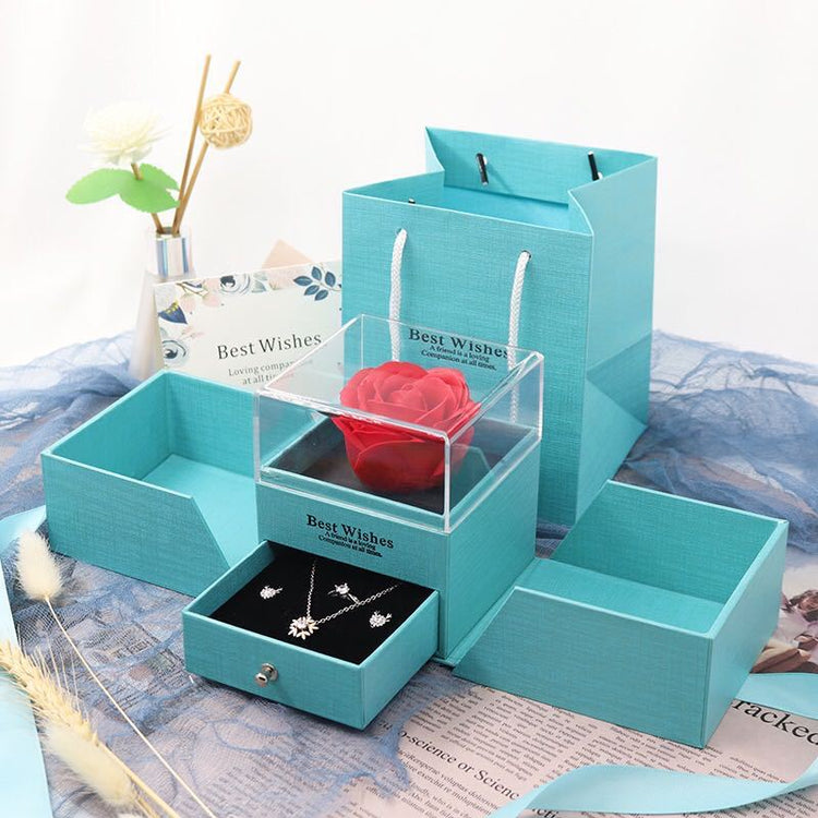 a blue box with a flower in it